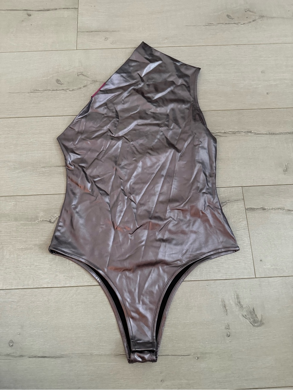 Women’s Edikted Shiny One-Shoulder Bodysuit in Deep Taupe